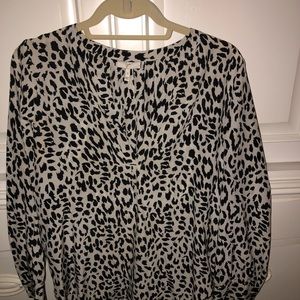 Joie silk blouse white with black cheetah print